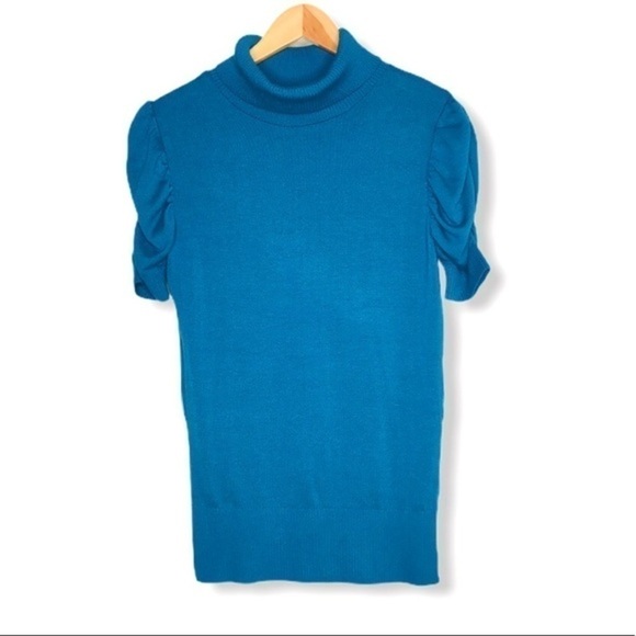 Bcx Teal Short Sleeve Turtleneck Tunic Sweater - Picture 1 of 8